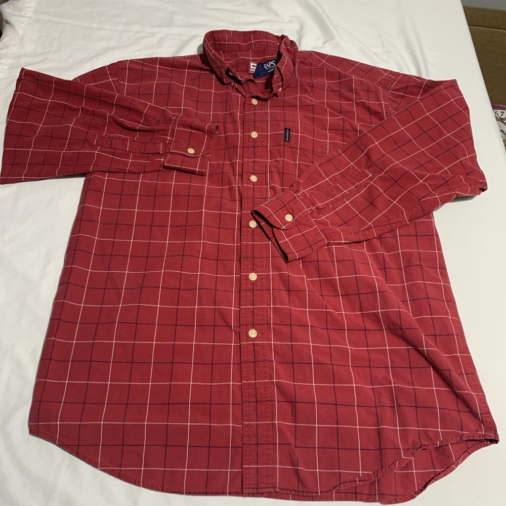 Chaps Ralph Lauren‎ Shirt Mens Large Red Plaid Long Sleeve Button Up Preppy